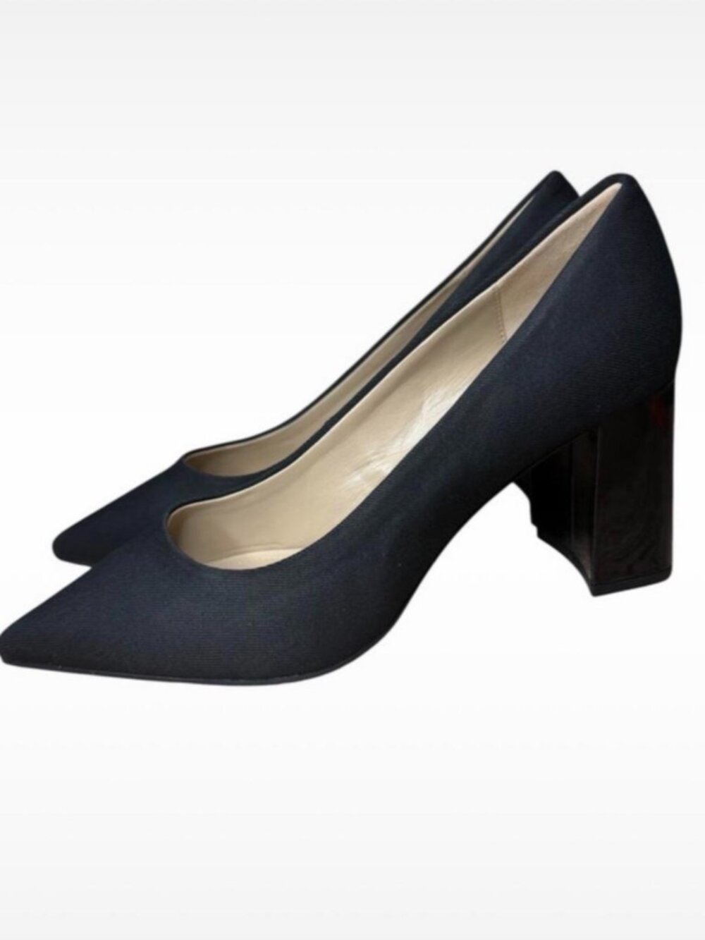 NYDJ Women’s Elysia Pumps – Size 9.5 – Black Denim Elastic – Block Heel